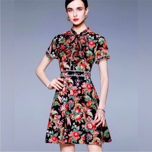 Dalia Macphee black multi short dress NWT